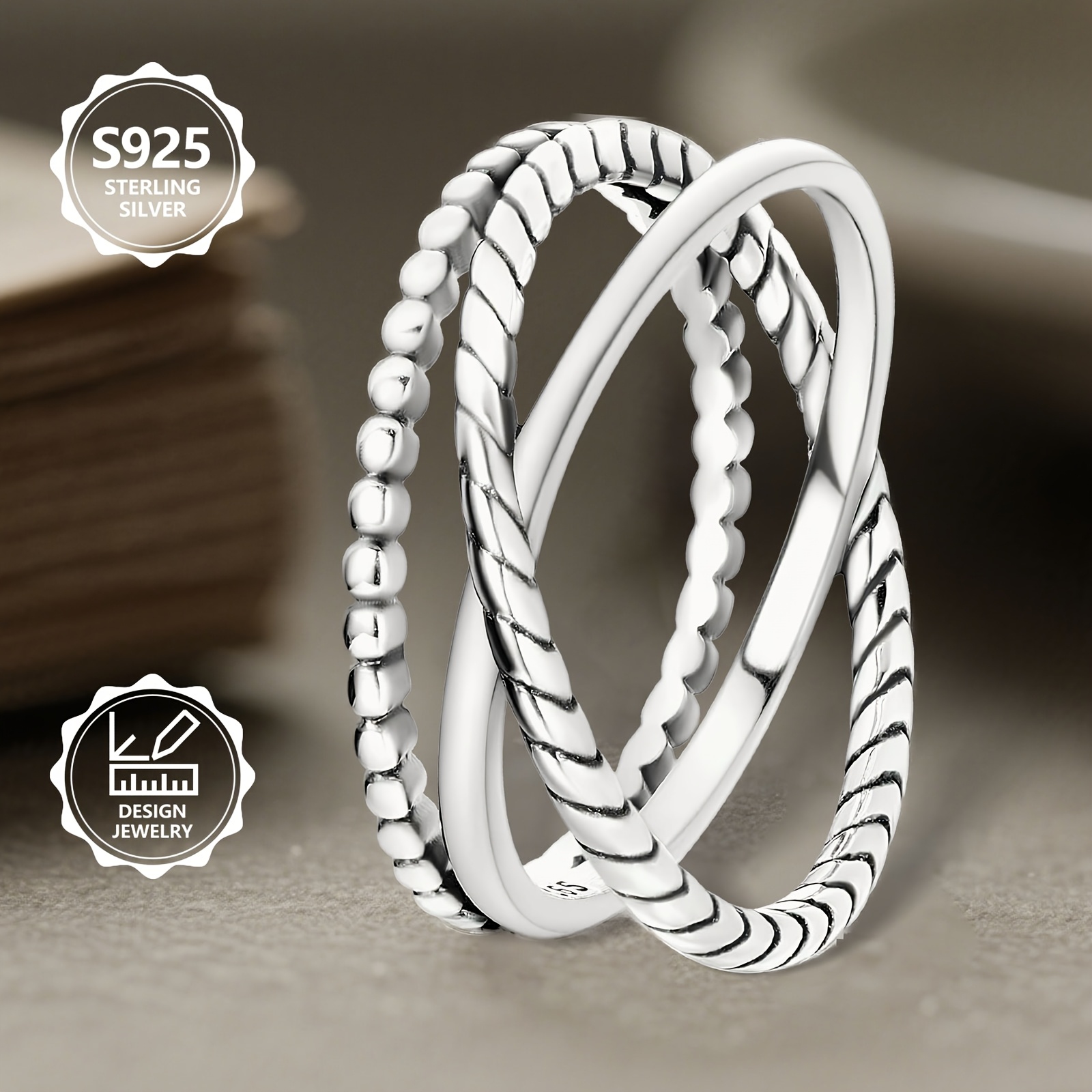 Women's Vintage Punk S925 Silver Twisted Braid Ring, Elegant